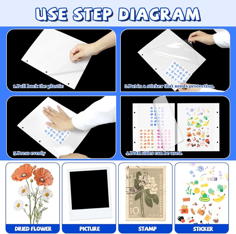 VOKOY 25 Sheets/50 Pages Photo Album Pages for 3 Ring Binder, Self Adhesive Scrapbooking Album Refill Pages Replacement Photo Album Sheets for 2x3 4x6 5x7 8x10 Photo or Cards, 11 x 9 Inch - Image 4